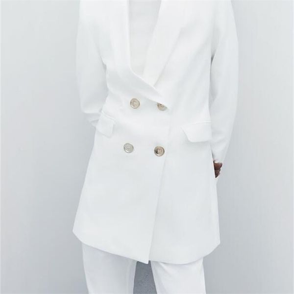 

spring women's clothing all-match long double-breasted blazer 220402, White;black