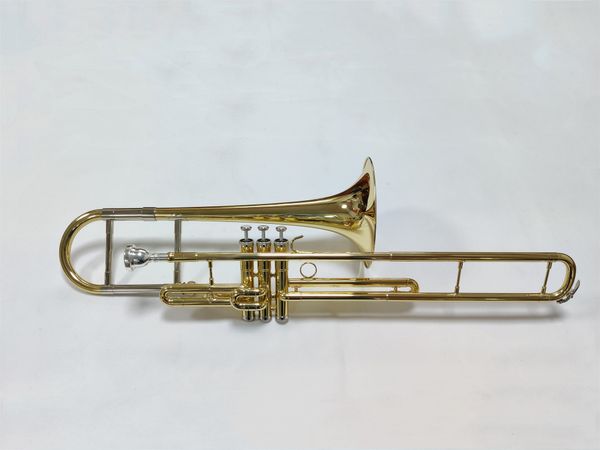 

tromebone popular grade gold lacquer brass slide sleeve and bell piston valves tromebone