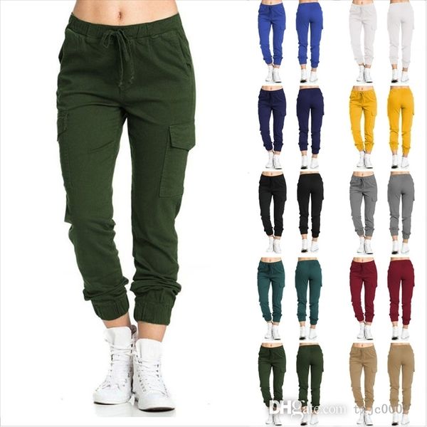 2022 Plus Größe 3XL 4XL Damen Hosen Werkzeug Casual Elastische Taille Plissee Kordelzug Insgesamt Designer Hosen Seite Tasche