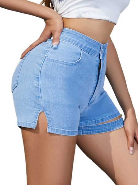 

high waist ripped split hem denim shorts x6dj#, White;black