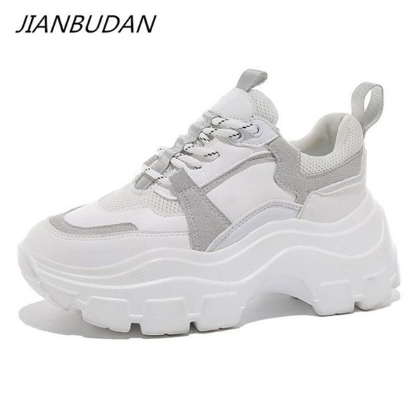 

jianbudan sneakers women spring women's sneakers height increasing white black autumn chunky shoes breathable leisure 220817, Black;white