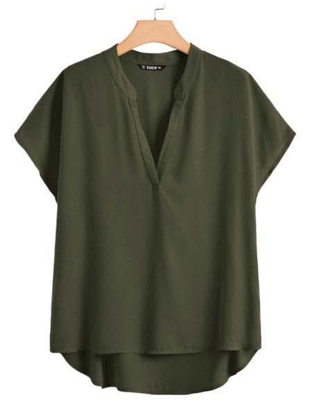 

plus notch collar high low hem v0t5#, Black