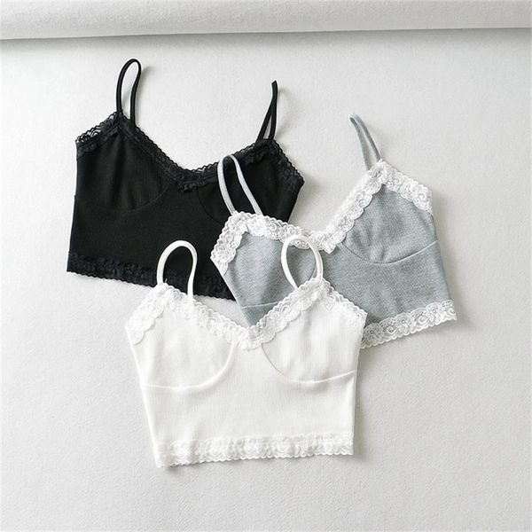 

camisole lace edge stitching knitted small sling women's summer slim thin high waist short inner vest cami 220316, White
