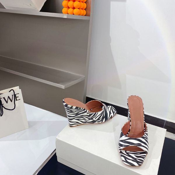 

2022 new sandal women's shoes goddess fan fashion wedge heels femininity brand leather comfortable joker zebra animal design shoes blac, Black