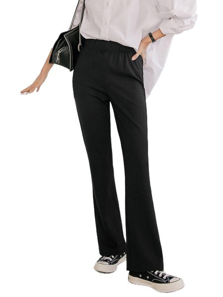 

dazy-less elastic waist flare leg pants u2fw#, Black;white