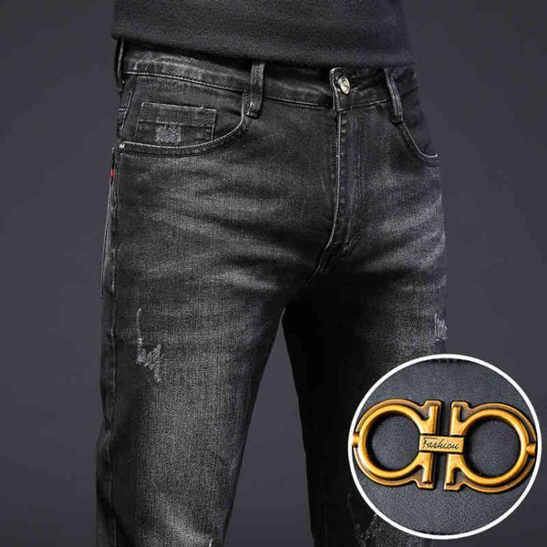 

men's jeans men's autumn and winter versatile high-end light luxury straight tube slim fit small feet fashion brand fu8r, Blue