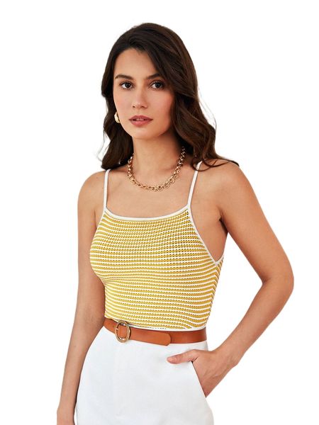 

striped pattern cami knit g2ac#, White;black