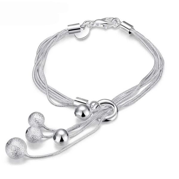 Braccialetto di perline smerigliato liscio con catena a cinque serpenti in argento sterling 925 per gioielli di moda per feste di fidanzamento da donna