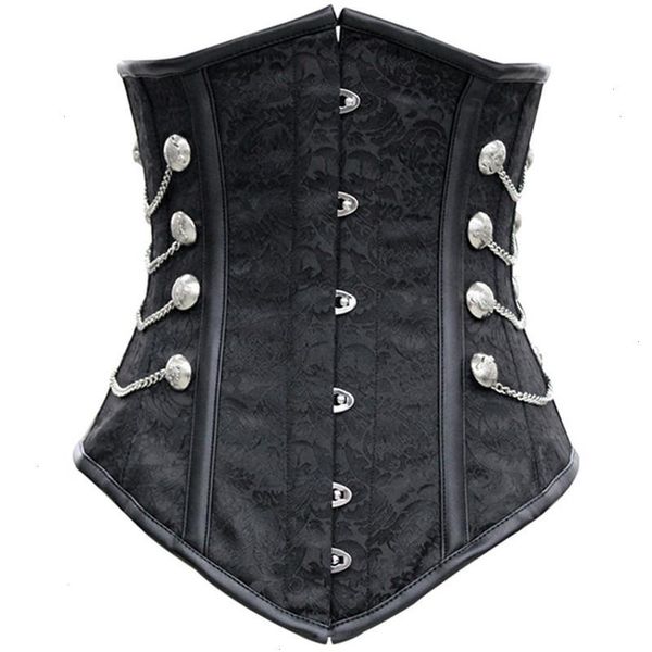 

corset dress steampunk noble black satin underbust with thong chains waist, Black;white
