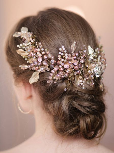 

bridal gold leaf headband hair vine piece accessories wedding accessories 220805, Slivery;golden