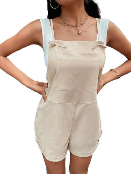

roll hem patched pocket overall romper without tank e0nn#, Black;white