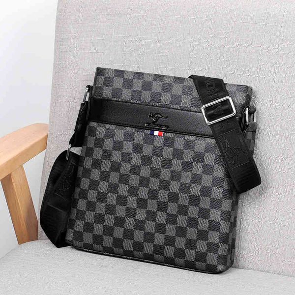 

handbags bags tianhong kangaroo shoulder men's plaid embossed hand business simple leisure messenger trend, Black;red