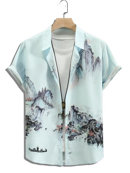 

men landscape print shirt without tee e7e2#, White;black