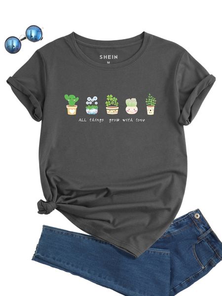 

slogan & plant print tee 40px#, White