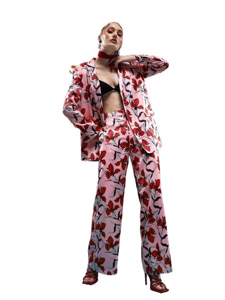 

x sylvia mollie floral print wide leg pants v3y7#, Black;white