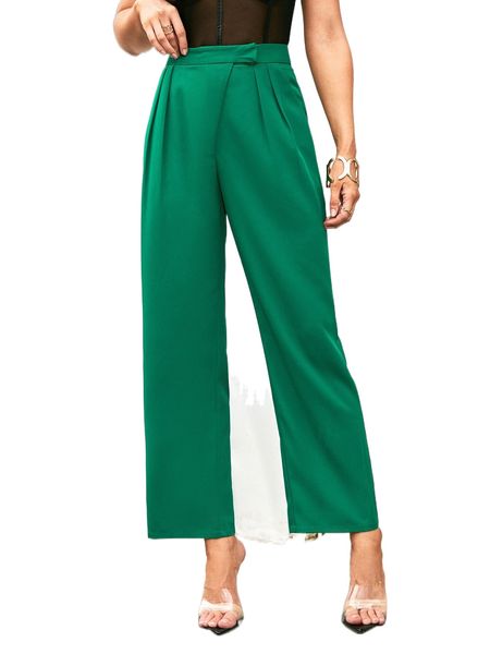 

high waist plicated detail wide leg pants h96f#, Black;white