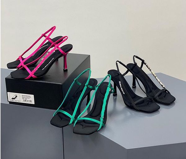 

silk ribbon criss-cross high-heeled sandals a wang pvc open toe drill strap slippers fashion ladies square banquet wedding high heel sandals, Black