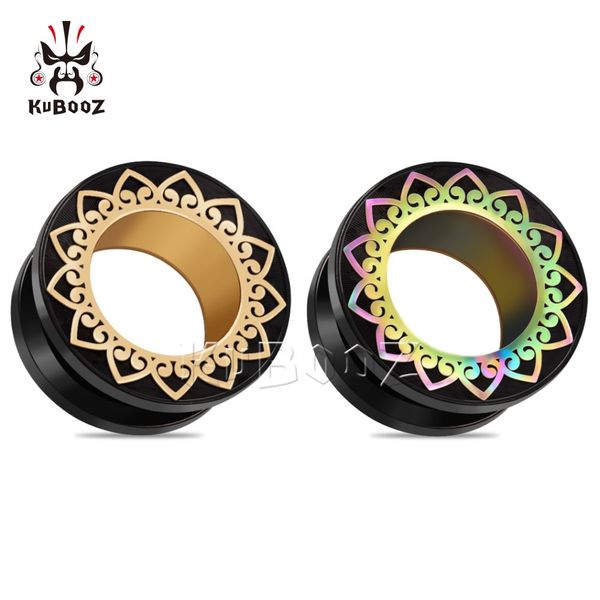 

kubooz stainless steel hollow heart-shaped petal ear plugs tunnels earring body jewelry piercing gauges stretchers expanders wholesale 8mm t, Silver