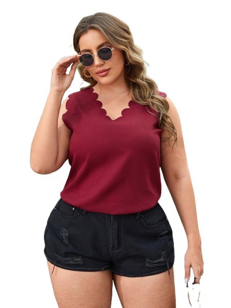 

plus scallop trim blouse c4ep#, Black