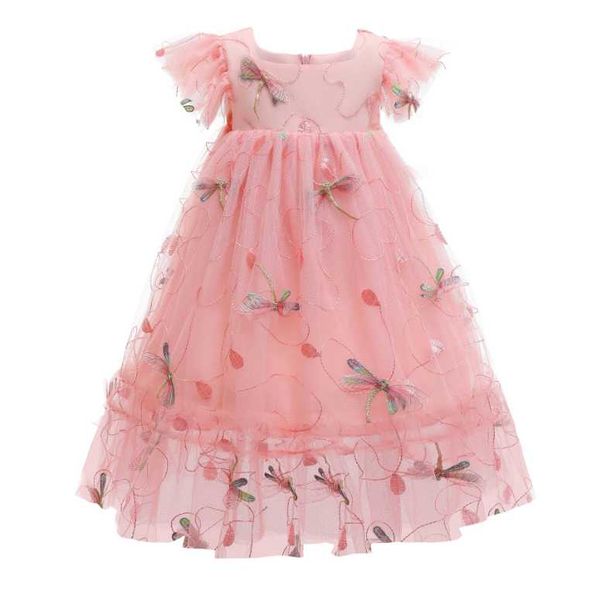 

princess girls lace chiffon long dresses baby kids flower girl wedding birthday party vestidos children clothing for 3-10 years, Red;yellow