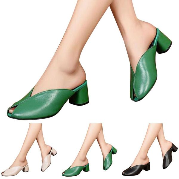 Sandálias Pedicure para mulheres com separador de dedo da moda Moda de verão Summer Boca de salto grosso de cor sólida halfstandals casuais