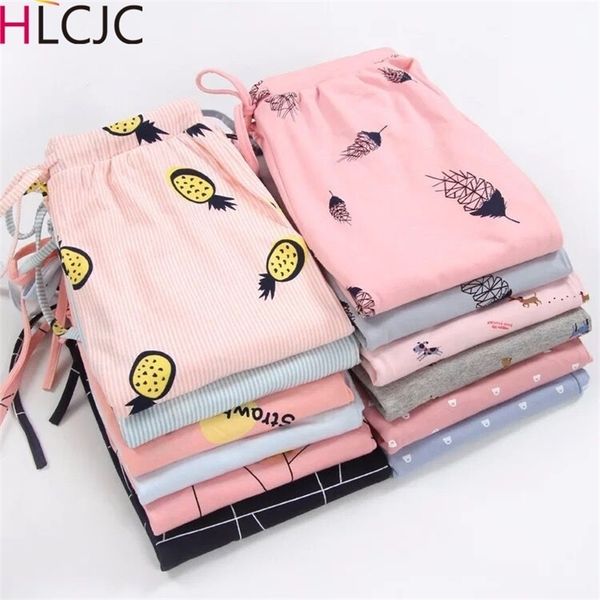 

thin loose plus size pajama pants 100% cotton womens sleep bottoms knitted cotton summer home pants ladies trousers femme bottom y200425, Black;red