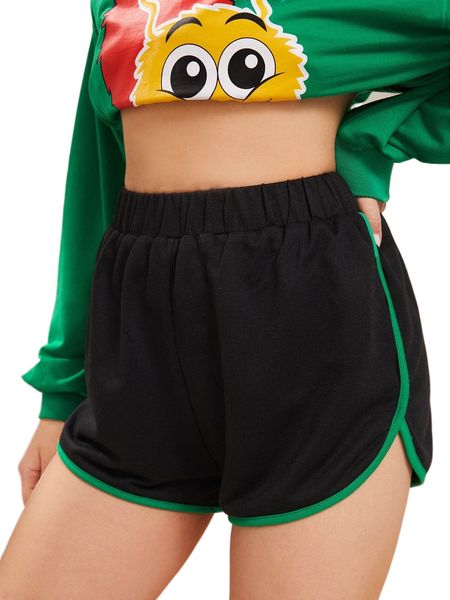 

elastic waist contrast binding track shorts i1ui#, White;black