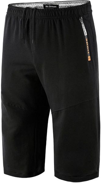 

men's joggers capri 3/4 cropped pants cotton casual yoga training shorts with internal drawcord x7a2#, White;black