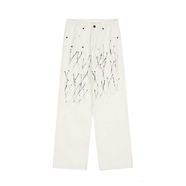 

men's jeans high street loose print splash jeans, Blue