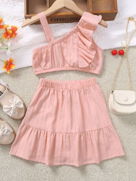 

little girl's ruffle asymmetric collar with skirt she, White