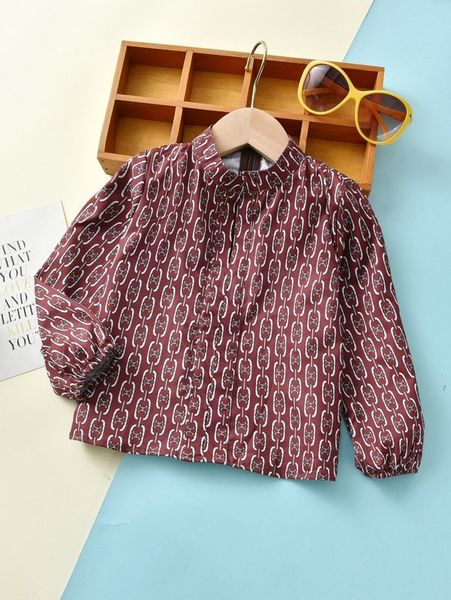 

toddler girls chain print lantern sleeve blouse she, White;black