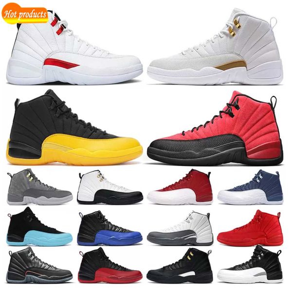 

2022 men basketball shoes jumpman 12s 12 twist reverse flu game royal utility dark concord university gold indigo michigan mens trainers, Black
