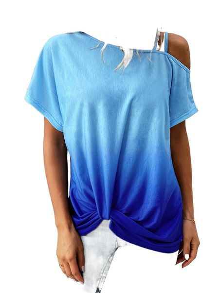 

ombre twist hem asymmetrical neck dolman sleeve tee c4ev#, White