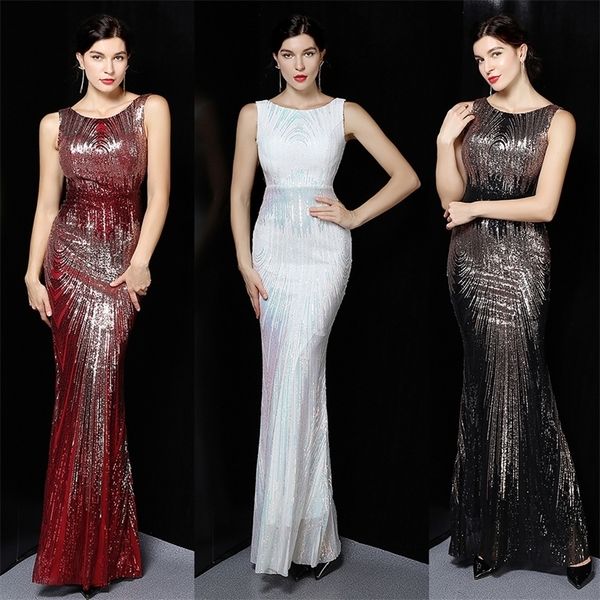 

xucthhc oneck sleeveless shinning sequins elegant mermaid evening dress women formal floor length party prom gowns stretch robe 220627, White;black
