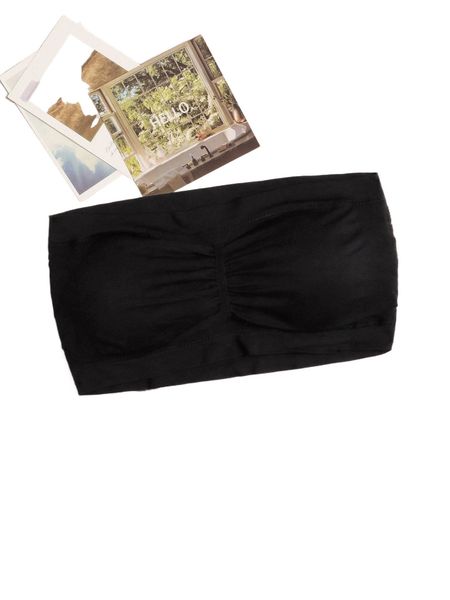 

plain ruched strapless bralette 27k2#, Black;red