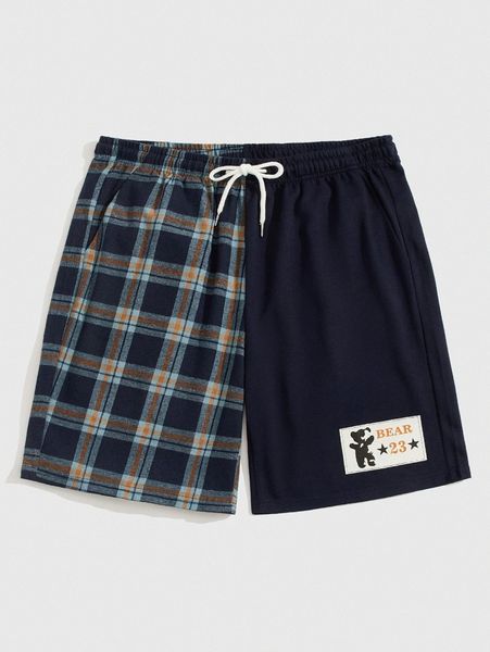 

romwe guys plaid bear print shorts v7xe#, White;black