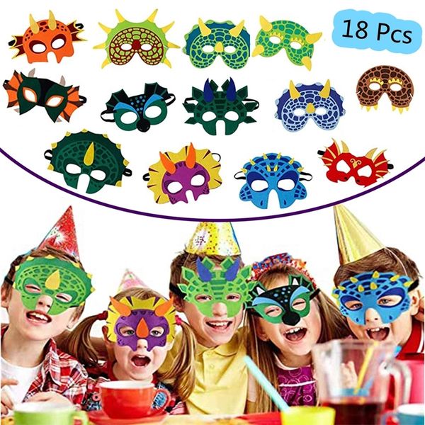 

681218 pcs dinosaur party masks elastic and felt child maques foam dragon face mask for kids themed masquerade halloween gift 220707