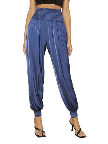 

solid shirred carrot pants f1cf#, Black;white