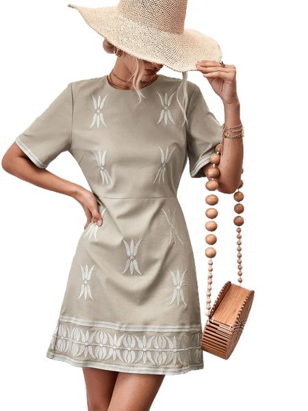 

embroidered detail zip back dress d1lw#, Black;gray