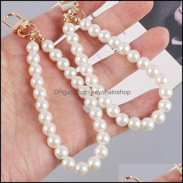 

keychains fashion accessories retro crystal keychain pearl small gift for mobile phone earphone case chain ornaments keyring round white pen, Silver