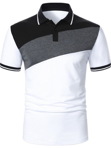 

men color block contrast trim polo shirt y891#, White;black