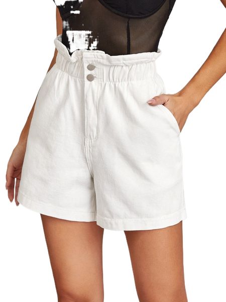

paperbag waist button fly denim shorts s10v#, White;black
