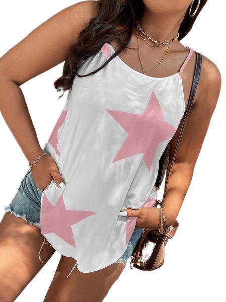 

plus star print cami j0bi#, Black