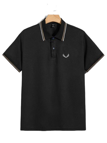 

men antler embroidered polo shirt c6od#, White;black
