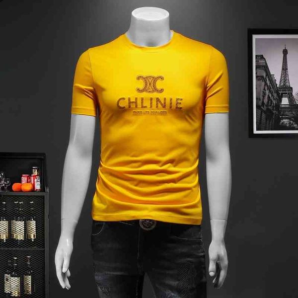 

men's fashion personality trend new short-sleeved brand wholesale short sleeve t-shirt 2022 summer round neck half clothes wear with an, White;black
