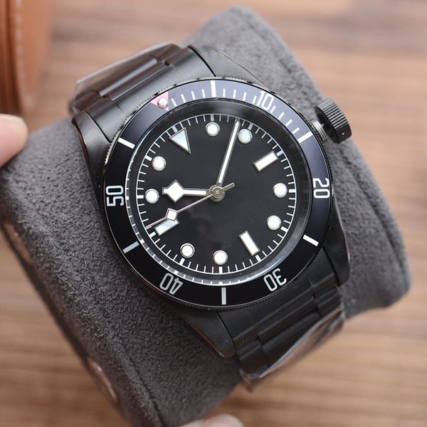 

automatic mechanical men's watch 41mm stainless steel strap folding buckle ceramic rotary dial waterproof luminous watches factory mont, Slivery;brown