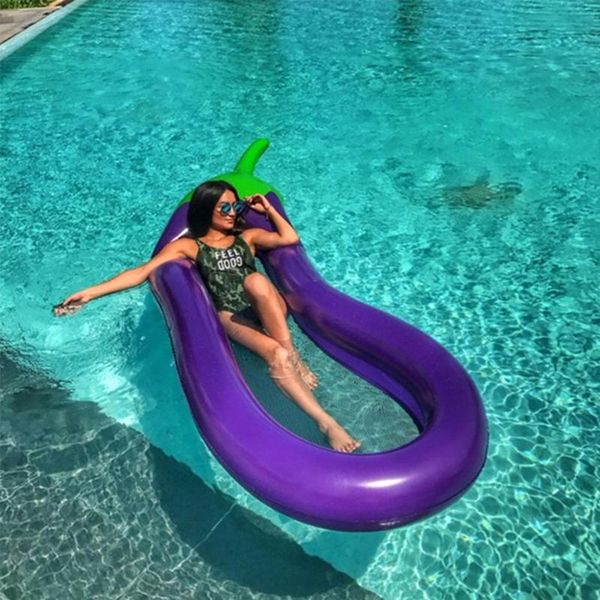 

inflatable floats summer swimming pool floating eggplant mattress swimming ring circle island cool water party toy
