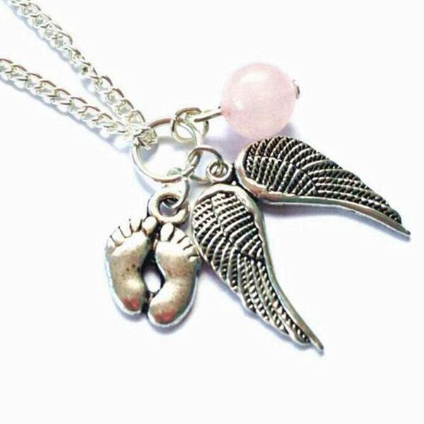 

fashion my babies feet under angels wing necklace pendants for women men jewelry gift memorial miscarriage baby loss chain choker punk hip h, Silver