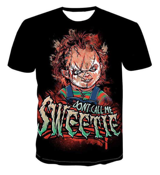 

designer luxury brand rhude t shirt digital printing ghost doll horror t shirt men's fashion brand short sleeve mesh, White;black