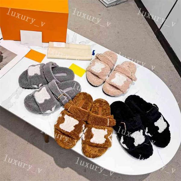 

designer slippers women wool sandals fur slides luxury comfort slipper lady autumn warm woman shoes winter slides scuffs sandal size 35-41 w, Black